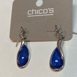 NWT blue teardrop-shaped silver dangle earrings Chico's